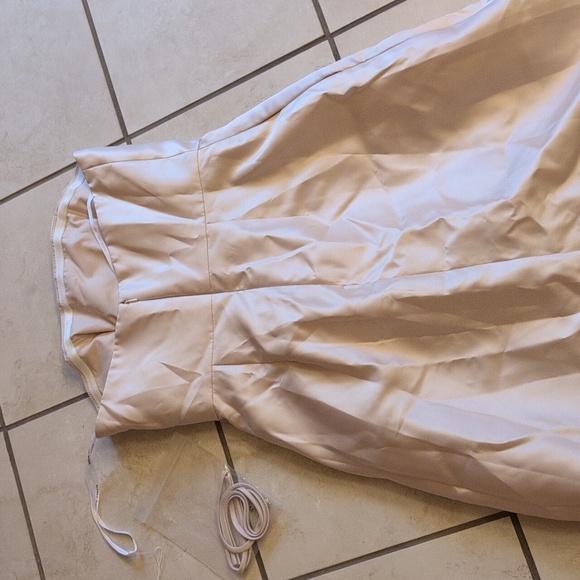 Alfred Sung Strapless Satin Gown Draped Front Slit Pockets Champagne 6 - Picture 4 of 14